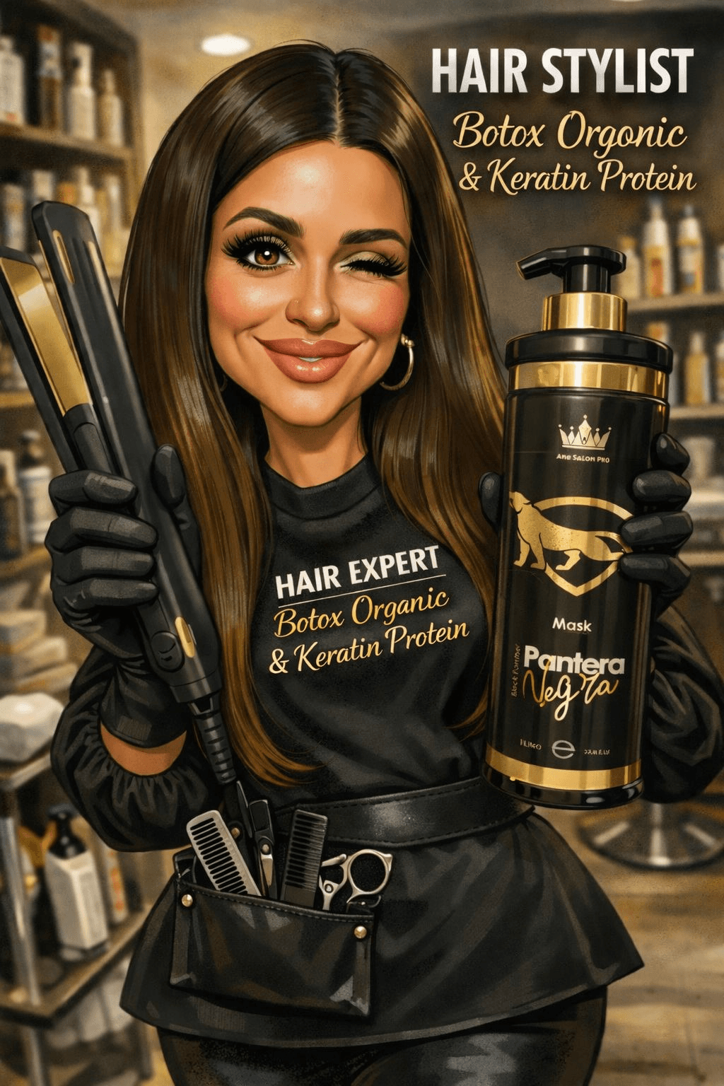 Frisör som håller produkter